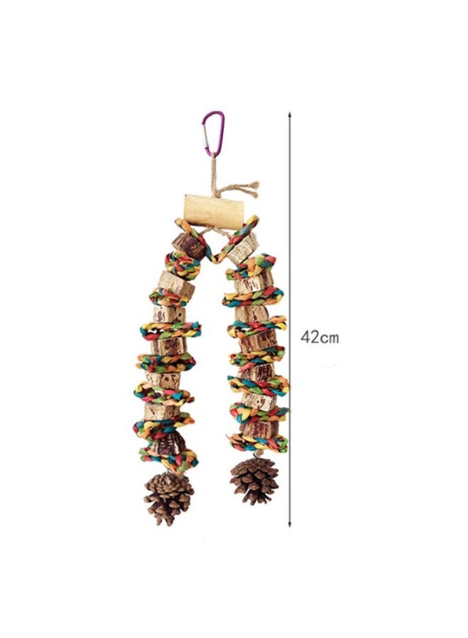 عام ببغاء يطحن منقاره ويقضم الألعاب، الطيور المتوسطة والكبيرة تمزق وتدمر قفص الطيور المركب من الخشب الصلب ذو القطب الرأسي للكارامبولا، زينة الألوان. - Image 4