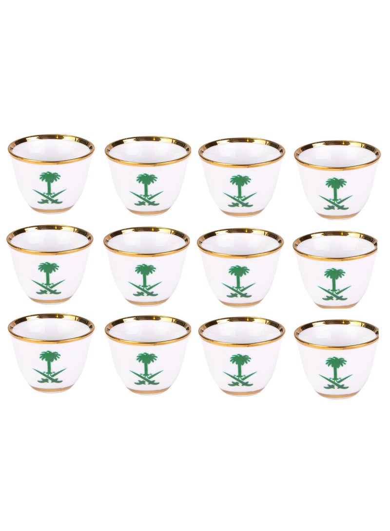 12-Piece Arabic Coffee Cup Set Palm Tree And Swords Design White/Gold