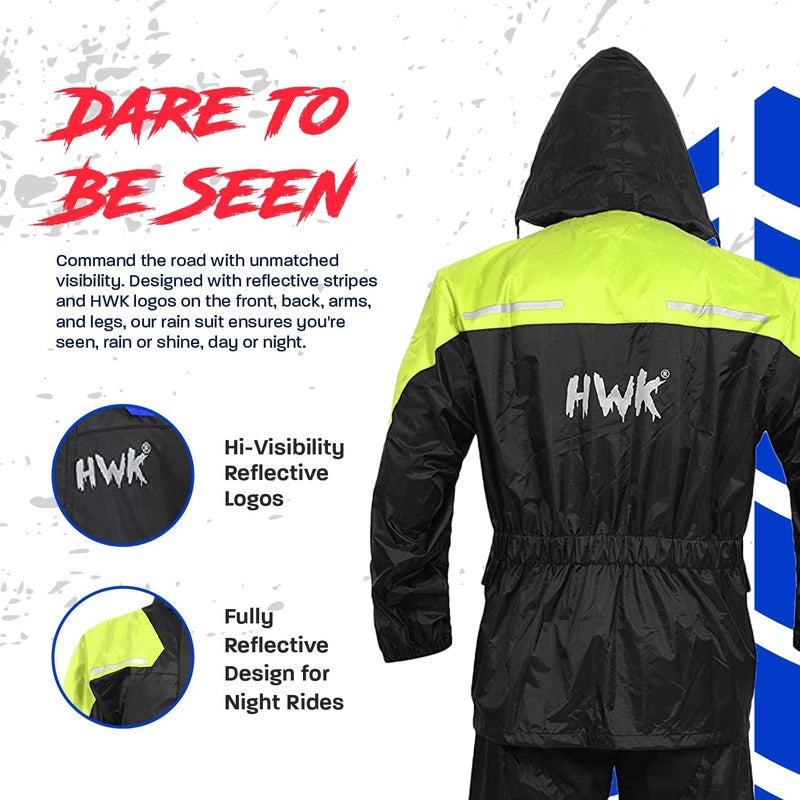 HWK Motorcycle Rain Suit for Men and Women - Waterproof Two-Piece Gear with Reflective Jacket and Pants, Hi-Vis Green, 2X-Large - Image 3