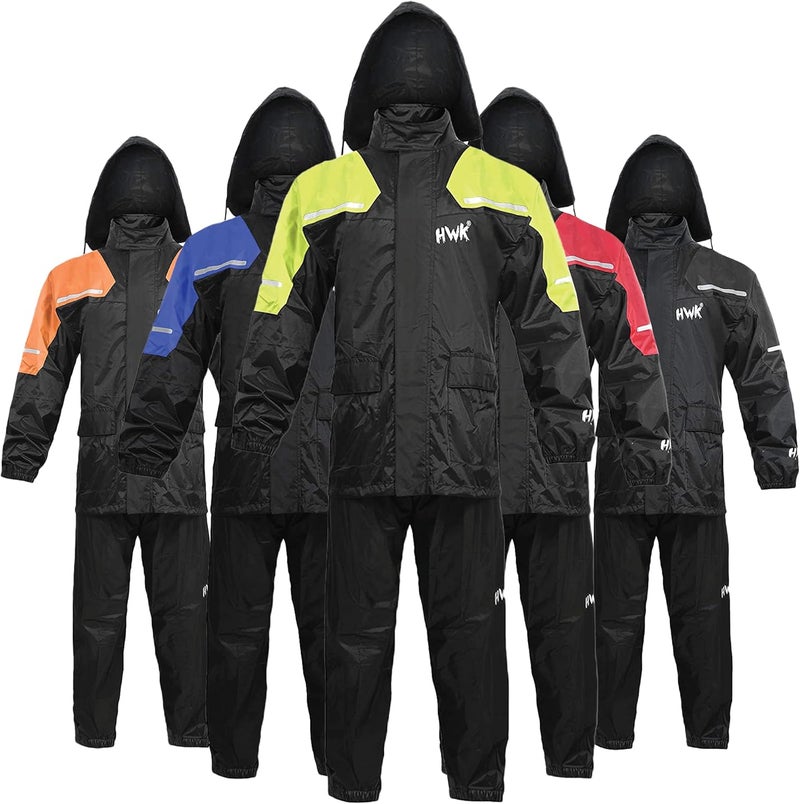 HWK Motorcycle Rain Suit for Men and Women - Waterproof Two-Piece Gear with Reflective Jacket and Pants, Hi-Vis Green, 2X-Large - Image 1