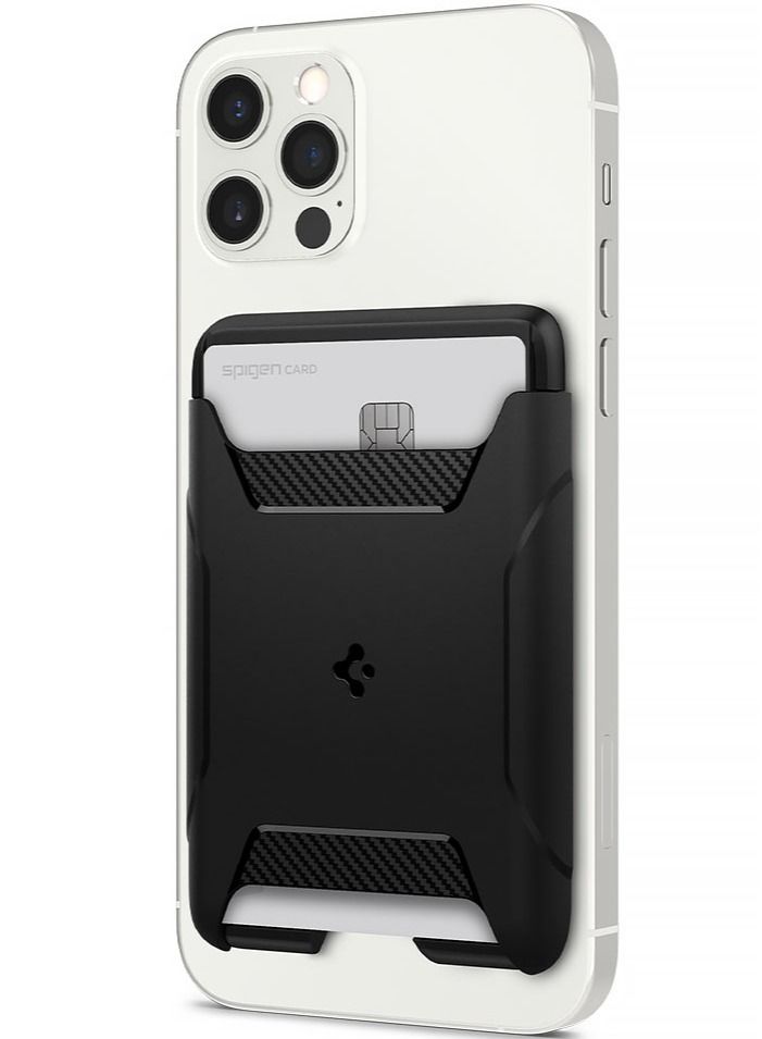 Spigen Rugged Armor (MagFit) Magnetic Wallet Card Holder (2 Cards) MagSafe Compatible with iPhone 15 / 14 / 13 and 12 series - Matte Black  - Image 1