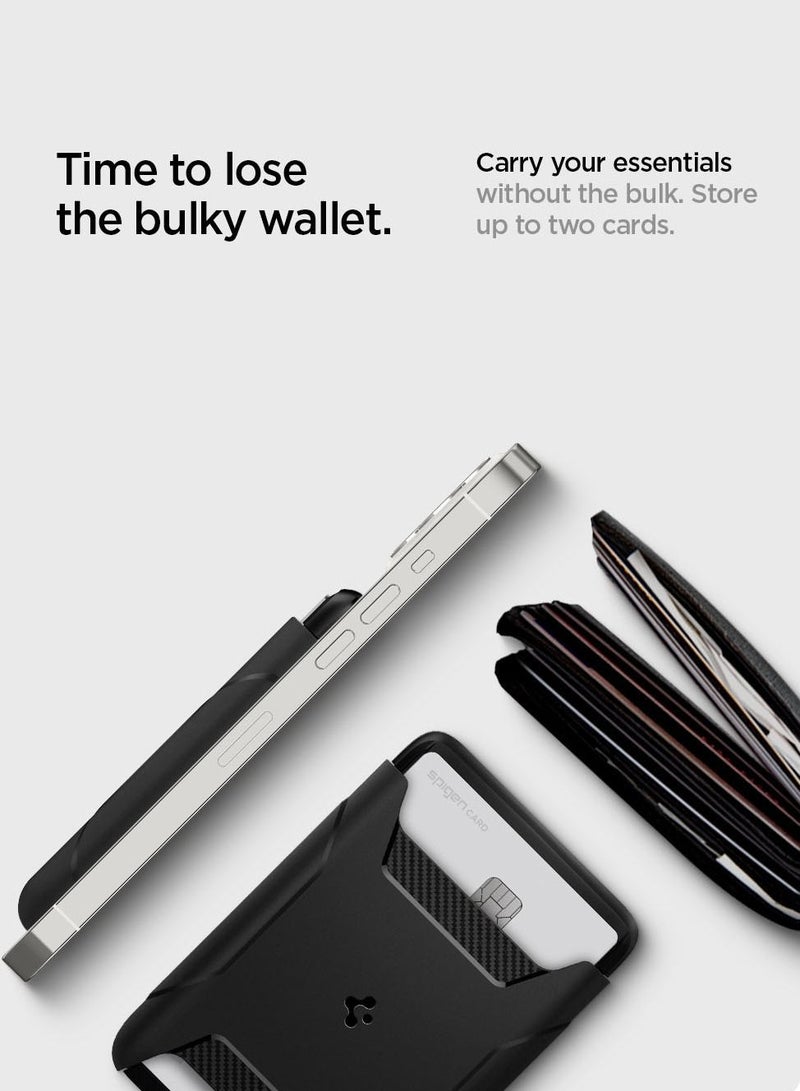 Spigen Rugged Armor (MagFit) Magnetic Wallet Card Holder (2 Cards) MagSafe Compatible with iPhone 15 / 14 / 13 and 12 series - Matte Black  - Image 4
