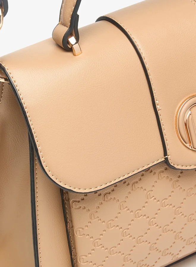 لو كونفورت Le Confort Monogram Embossed Satchel with Button Closure and Detachable Strap