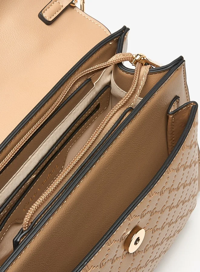 لو كونفورت Le Confort Monogram Embossed Satchel with Button Closure and Detachable Strap