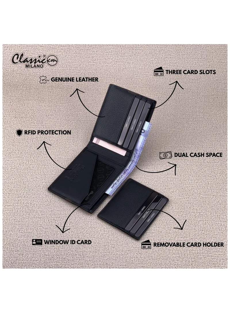 Classic Milano Black Brown (CNH-10) Classic Milano Genuine Leather Wallet for Men – Slim Bifold Men’s Wallet with RFID Blocking, Multiple Card Slots – Stylish Mens Purse Wallets Gift for Husband, Father for Men | Best Price UAE