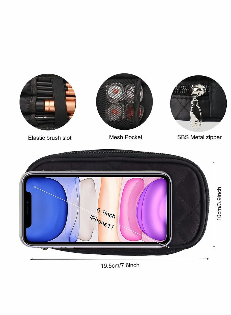 NIBEMINENT Makeup Bag Small Travel Cosmetic for Women Girls Pouch Brush Bags Kit Organizer Gifts Purse Toiletry Bag, Black - Image 4