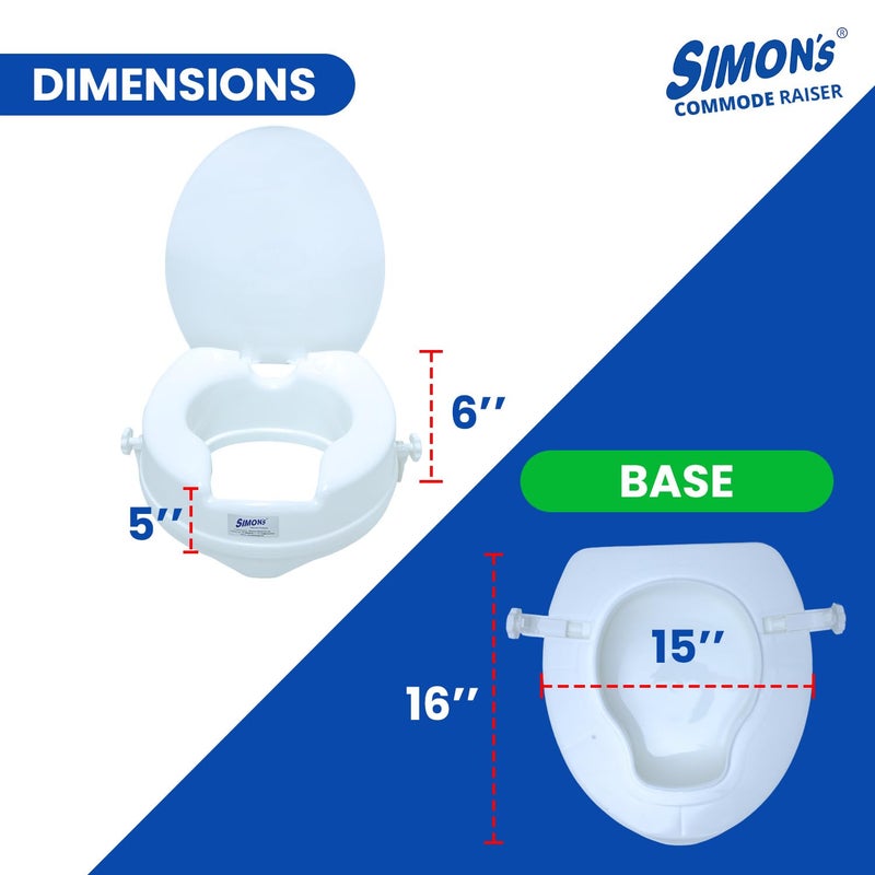 Simon's Simon’s Heavy-Duty 6 Inch Commode seat raiser with lid cover – for elderly to sit and rise from commode toilets, portable seat extension for senior citizen with knee pain - Pack of 1 - Image 3