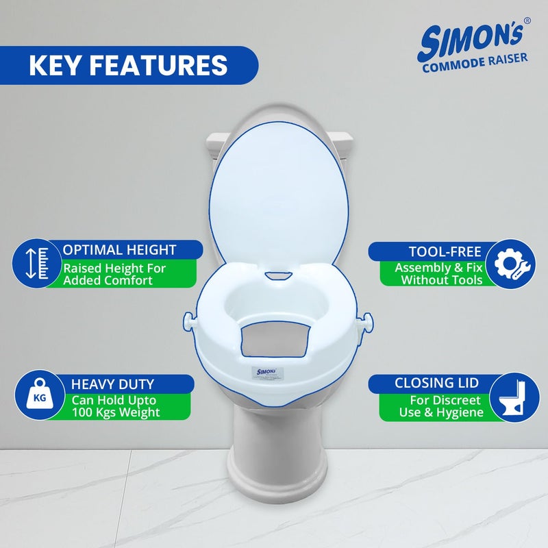 Simon's Simon’s Heavy-Duty 6 Inch Commode seat raiser with lid cover – for elderly to sit and rise from commode toilets, portable seat extension for senior citizen with knee pain - Pack of 1 - Image 2