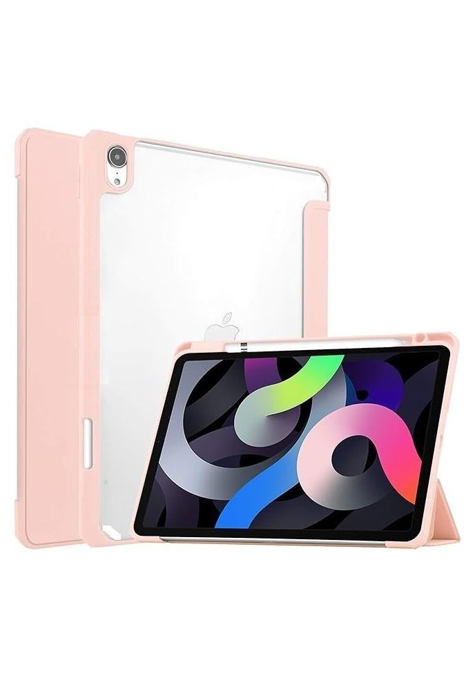 إيفو جراب نحيف هجين لجهاز ايباد اير الجيل الخامس (2022) / ايباد اير الجيل الرابع (2020) 10.9 بوصة - [حامل قلم مدمج] غطاء مضاد للصدمات مع غطاء خلفي شفاف، بينك