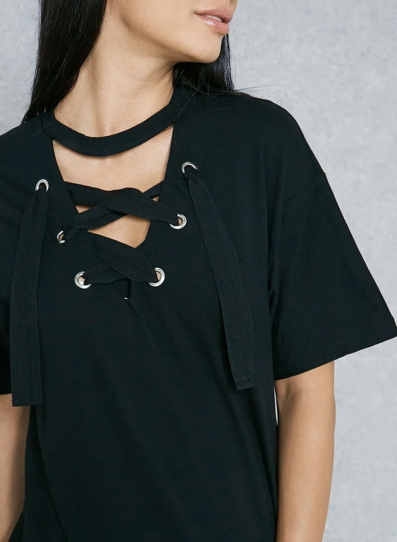 TOPSHOP Lace Up Choker Neck Top