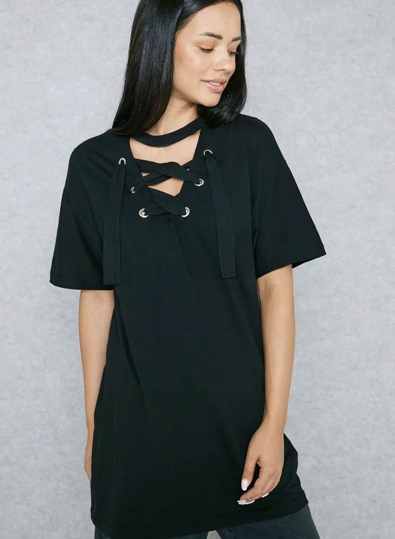 TOPSHOP Lace Up Choker Neck Top