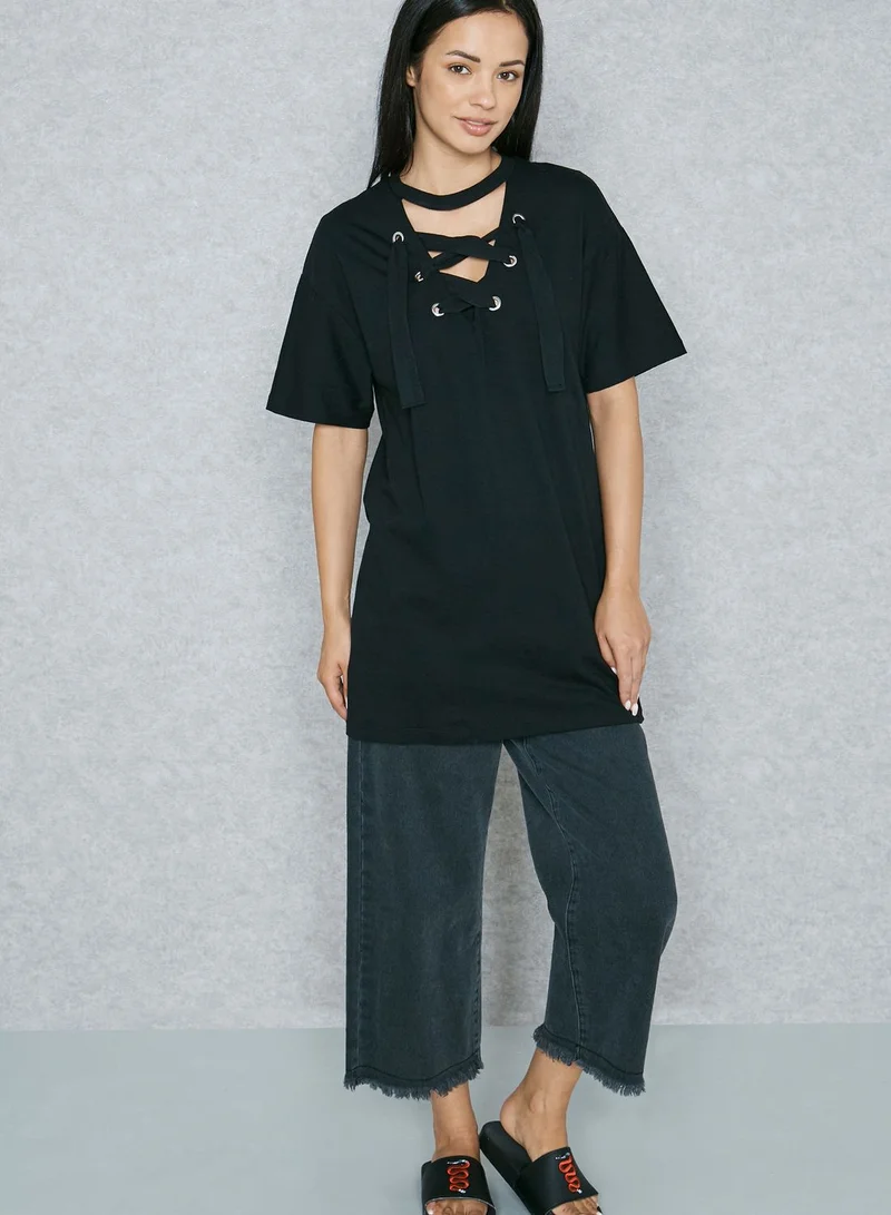 TOPSHOP Lace Up Choker Neck Top