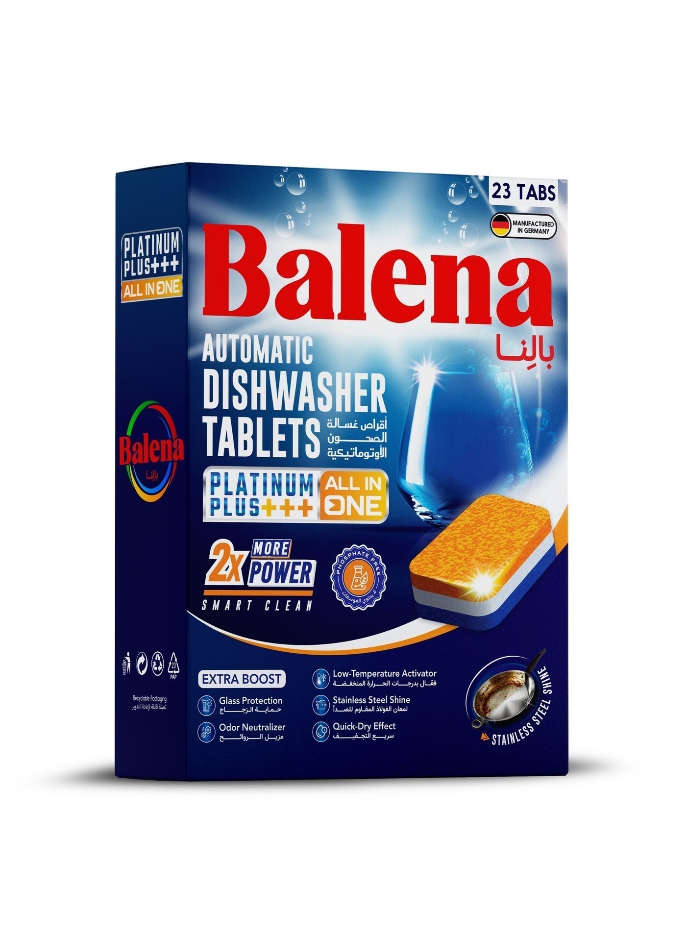 BALENA Platinum Plus Automatic Dishwasher Tablets - All-In-One Powerful Cleaning, Brilliant Shine & Grease Removal - German Quality - 23 Tablets