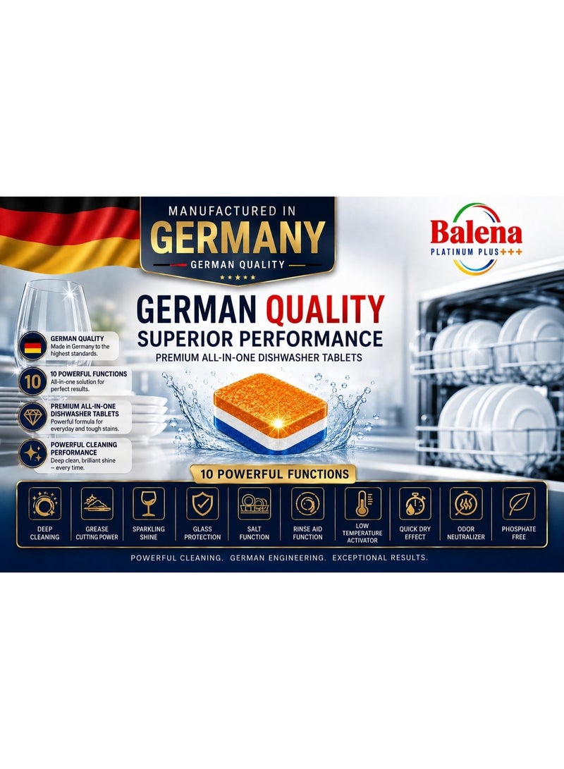 BALENA Platinum Plus Automatic Dishwasher Tablets - All-In-One Powerful Cleaning, Brilliant Shine & Grease Removal - German Quality - 23 Tablets - Image 3