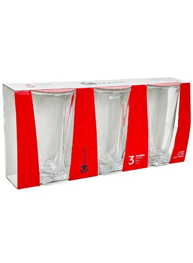 Kovar Crystal Clear FH-20012 Quadro Style Lead Free Tempered Glass Set 12oz- 3pcs - Image 2