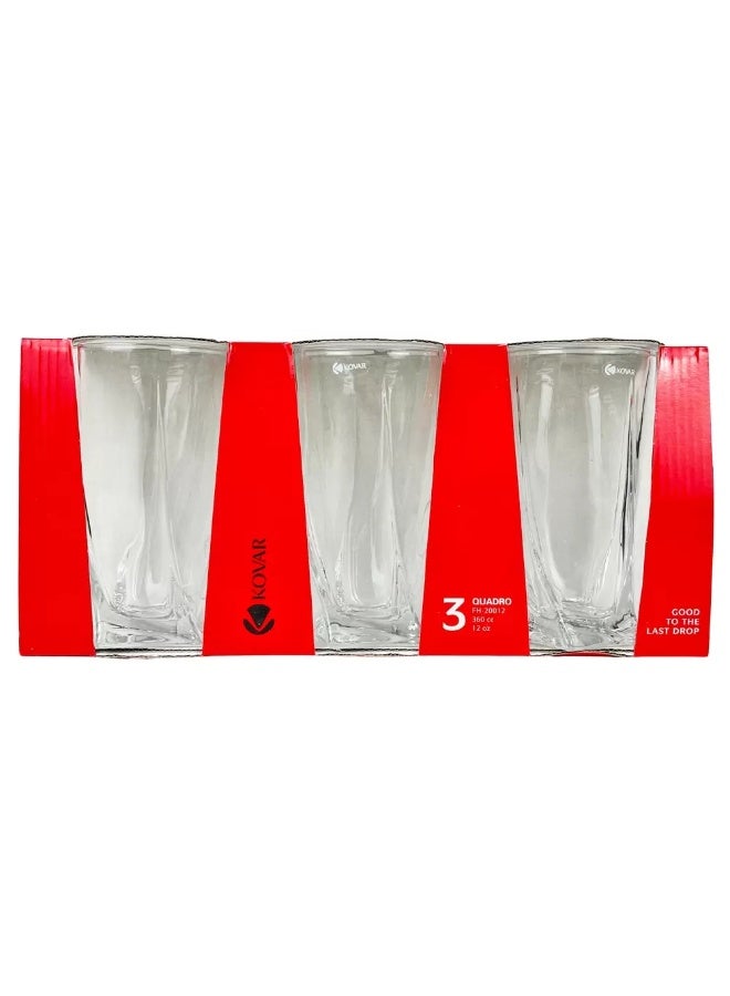 Kovar Crystal Clear FH-20012 Quadro Style Lead Free Tempered Glass Set 12oz- 3pcs - Image 3