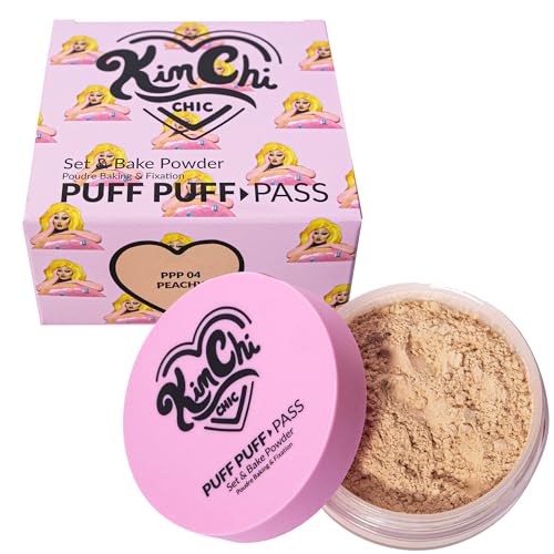 Kimchi Chic Beauty Puff Puff Pass Set and Bake Setting Powder for Makeup Extra Fluffy Loose Face Powder Poof Soft Natural Face Makeup for Uneven Skin Tone 04 Peachy