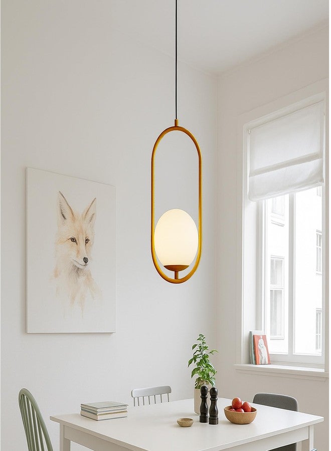 SINOMAN Gold Metal Capsule Design Hanging Pendant Light Decorative Lighting Fixture Ceiling Lamp with Doom Glass Shade, E27 Compatible Perfect for Living Room, Bedroom, and Home Decor (with Bulb) - Image 1