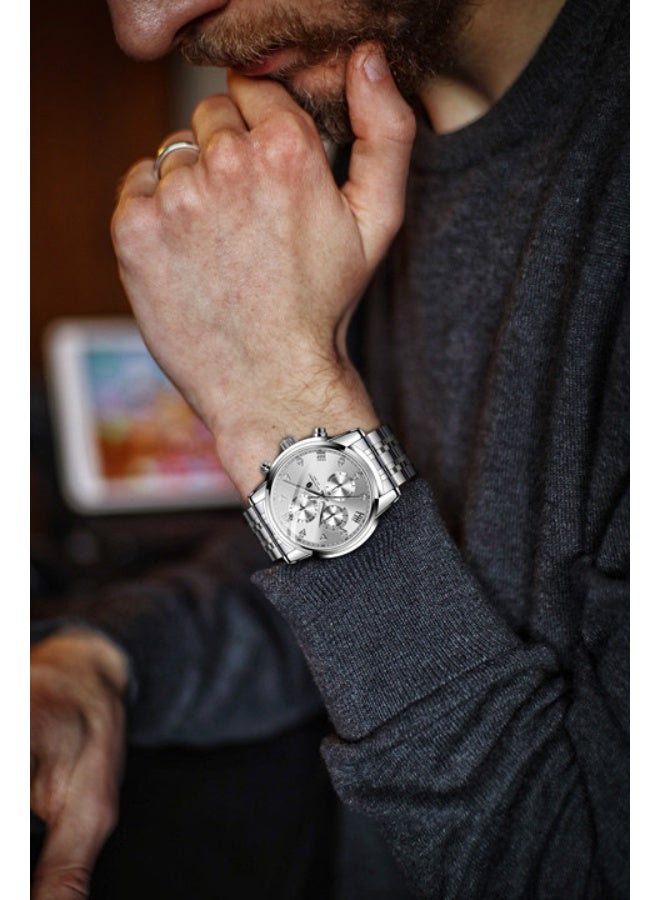 Sapphero ساعة سابفيرو دائرية من الستانلس ستيل للرجال، مقاومة للماء  متر، مضيئة، هدية أنيقة للرجال، ساعة يد بعرض التاريخ وتصميم كوارتز تناظري - Image 2