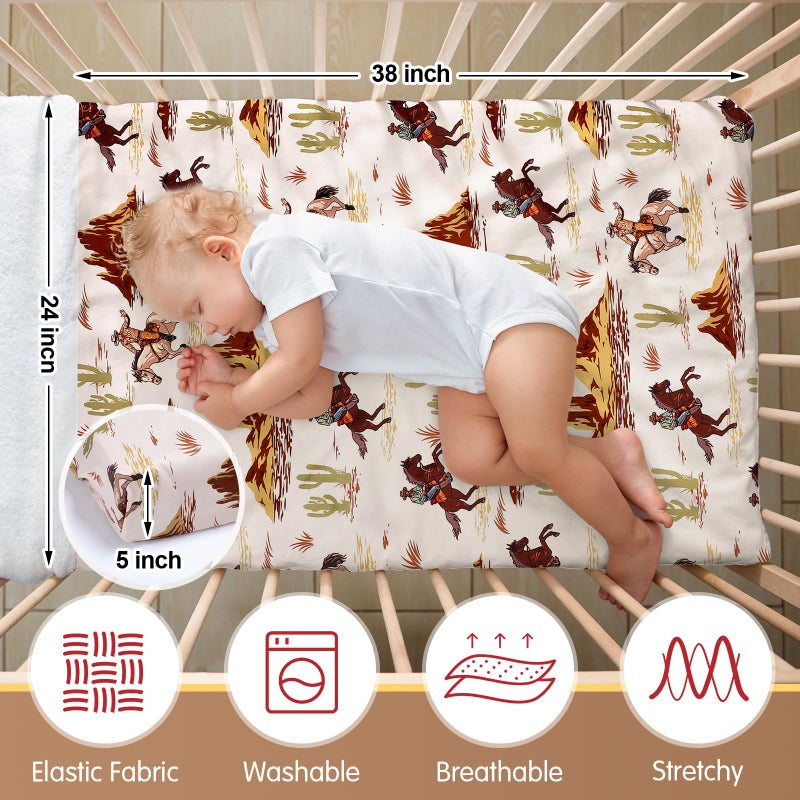 Mindsoft 2 Pcs 24 x 38 in Western Cowboy Infant Crib Sheets Set Mini Portable Crib Sheet Newborn Bedding Nursery Baby Sheets for Girl Boys Baby Gifts Breathable Only for Pack and Play - Image 2