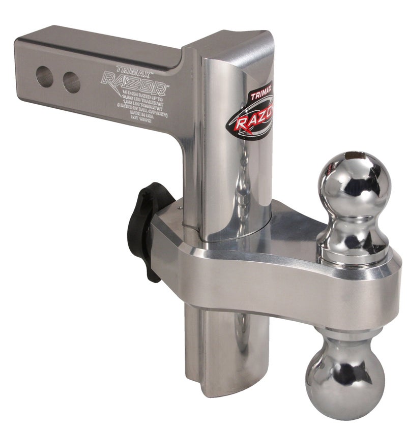 Trimax TRZ8AL 8 Premium Aluminum Adjustable Hitch with Dual Hitch Ball and T5 Receiver Lock Polished Aluminum