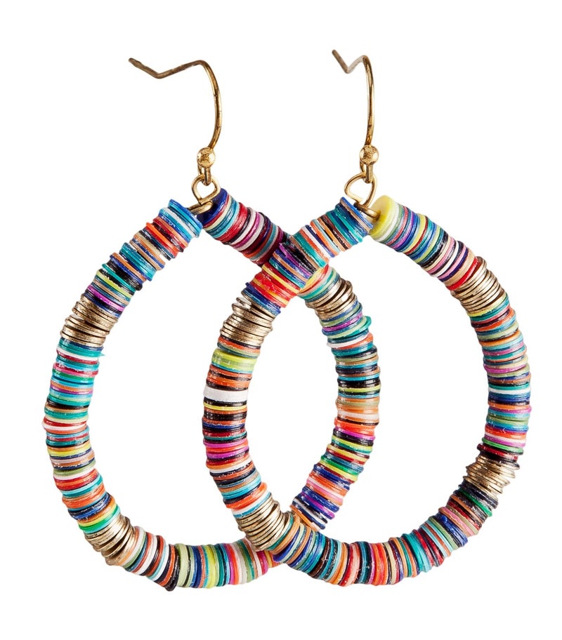 SPUNKYsoul Bohemian Multi-Colored Heishi Sequin Disc Hoop Gold Disc Earrings for Women - Image 5