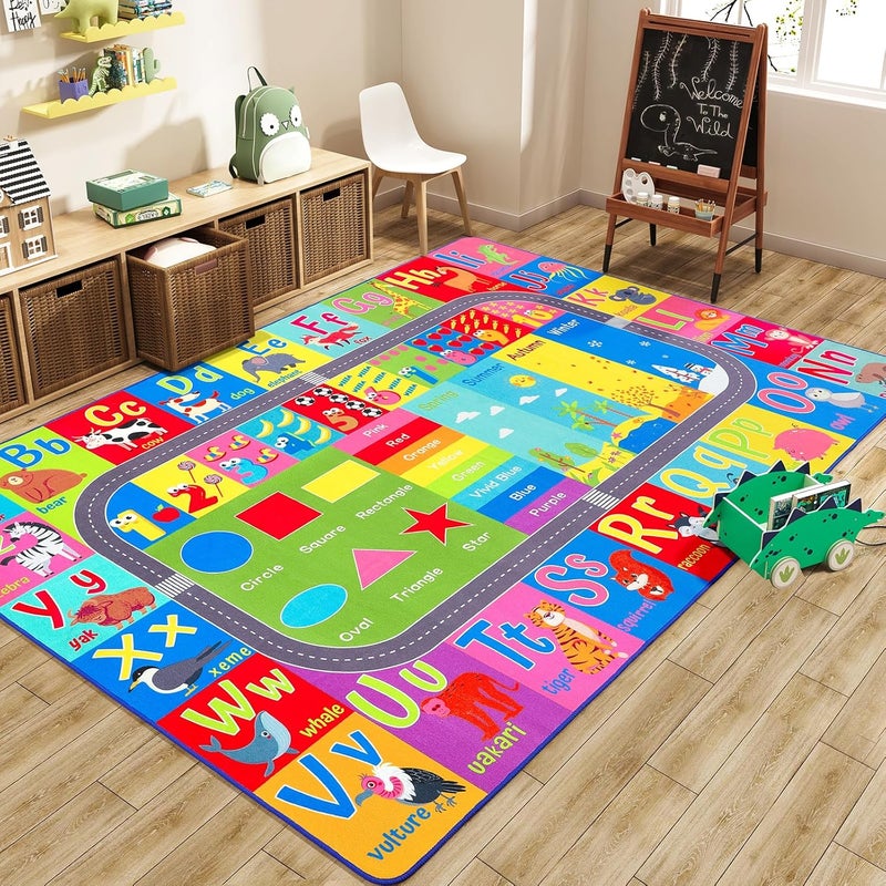 HOMORE Kids Rug, Children Educational Rugs for Bedroom Kids Collection ABC Rug for Learning Alphabet, Numbers, Colors, Season and Animal Words, Play Rugs for Classroom Playroom, 3x5 Feet - Image 1
