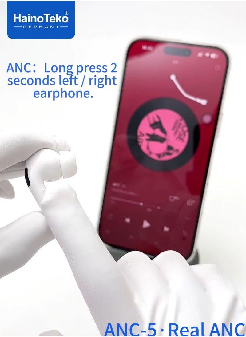 Haino Teko Haino Teko ANC-5 Bluetooth Earphone with Real Active Noise Cancellation High Quality Sound Smart Touch Controls and HD Clear Microphone Compatible iPhones and iPads  - Image 3