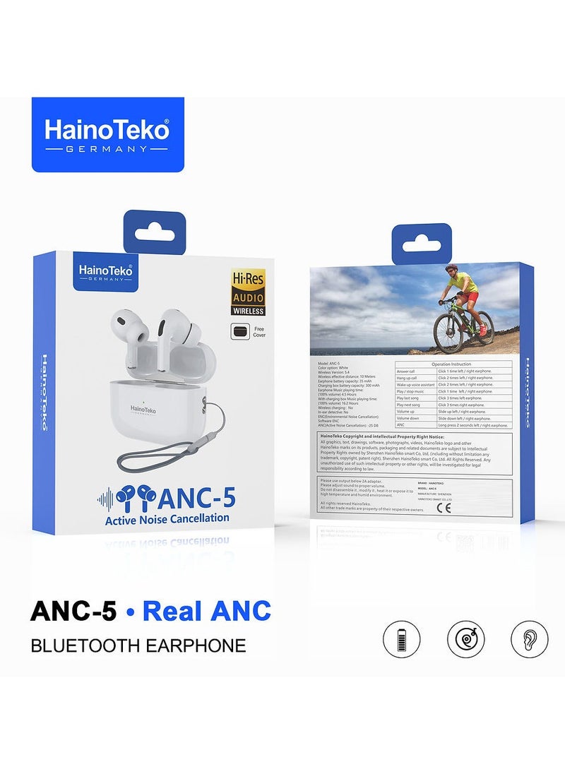 Haino Teko Haino Teko ANC-5 Bluetooth Earphone with Real Active Noise Cancellation High Quality Sound Smart Touch Controls and HD Clear Microphone Compatible iPhones and iPads  - Image 5