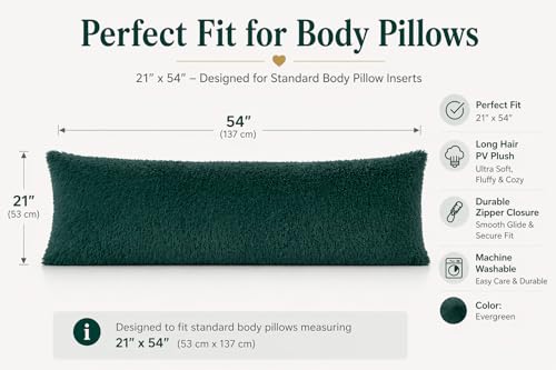 Reafort Luxury Faux Fur Body Pillow Cover 21" x 54", Long Hair PV Plush Body Pillow Case with Hidden Zipper Closure, Ultra Soft Fluffy Decorative Long Pillow Cover (Evergreen, Body) - Image 3