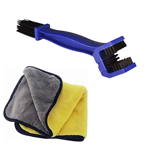 Aksmit Universal Motorcycle/Cycle Chain CleanerBrush for All Bikes with Multipurpose Microfiber Cleaning Cloth (Set of 2) - Image 1