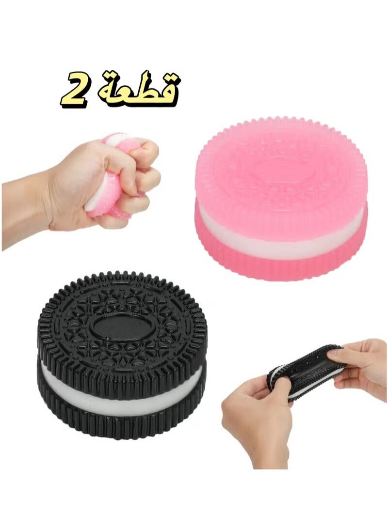 DPTER 2 PCS Biscuit Stress Relief Toy, Squishy Stress Relief Toy, Pinch Decompression Toy, Realistic Sandwich Design for Anxiety and Relaxation, Perfect Desk Accessory and Fun Fidget Toy for Adults, Ideal for Stress Relief  (Black+Pink) - Image 1