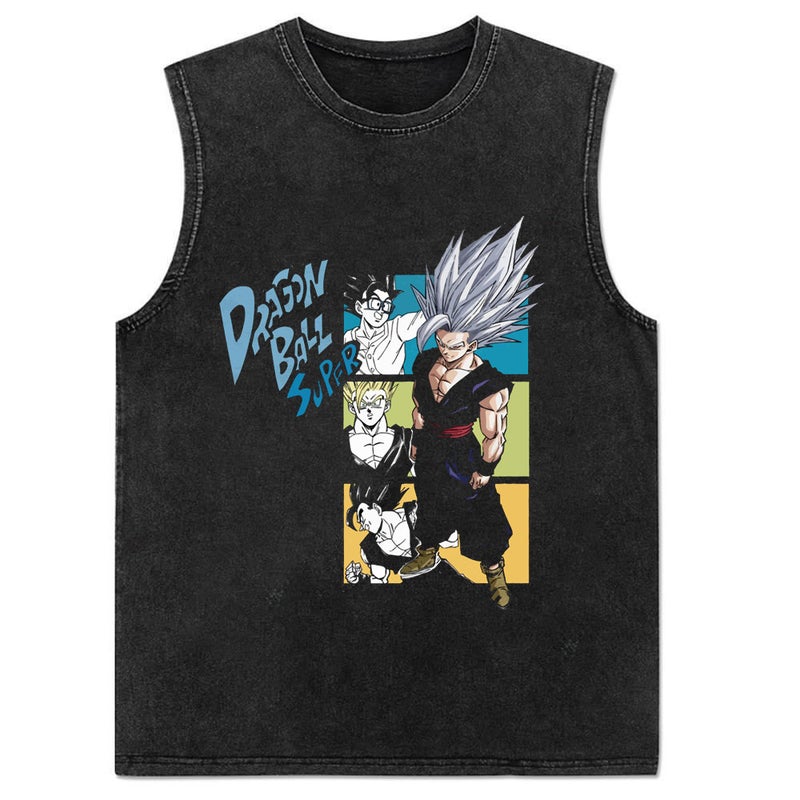 New Summer Cotton Anime Print Mens Tank Top 4 Retro Black