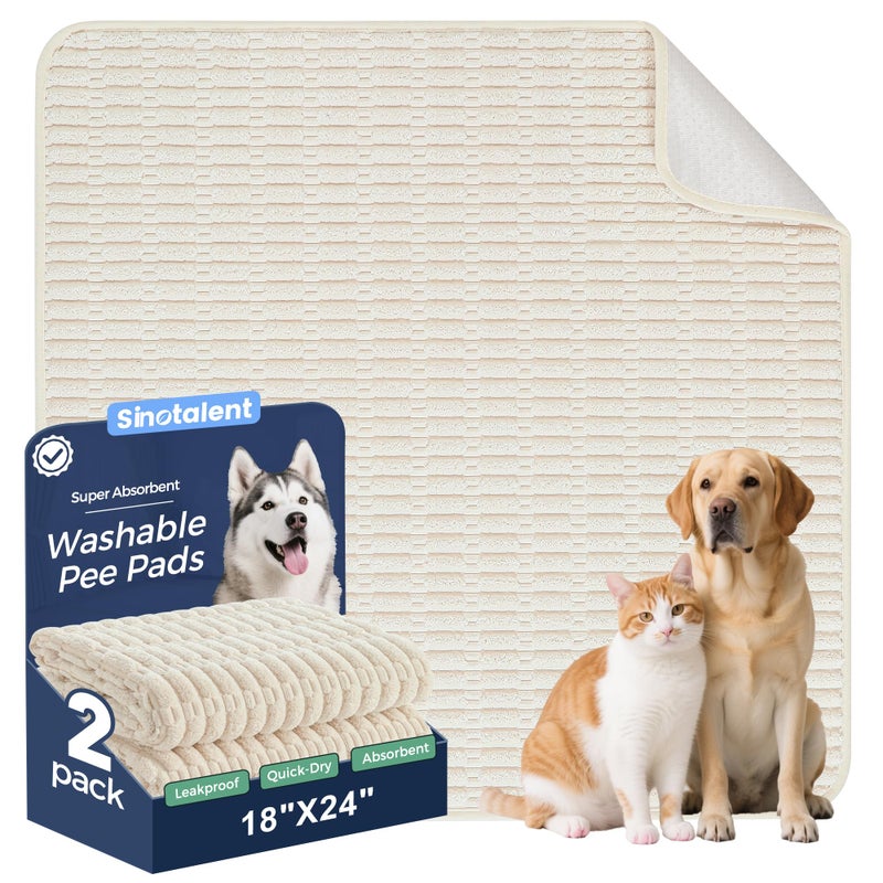 Sinotalent Washable Pee Pads for Dogs, Reusable Puppy Pads Dog Pads, Non-Slip Dog Pee Pads, Leak-Proof Pet Pee Pads Wee Wee Pads for Dogs. (Cream White, 18"x24"(Pack of 2)) - Image 1