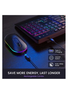 Aookay Wireless Keyboard and Mouse RGB Backlit- 2.4G Rechargeable Keyboard Full-Size with Phone/Tablet Holder, Silent Ergonomic Wireless Keyboard Mouse Combo for Computer, PC, Laptop  - Image 4