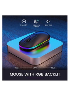 Aookay Wireless Keyboard and Mouse RGB Backlit- 2.4G Rechargeable Keyboard Full-Size with Phone/Tablet Holder, Silent Ergonomic Wireless Keyboard Mouse Combo for Computer, PC, Laptop  - Image 5