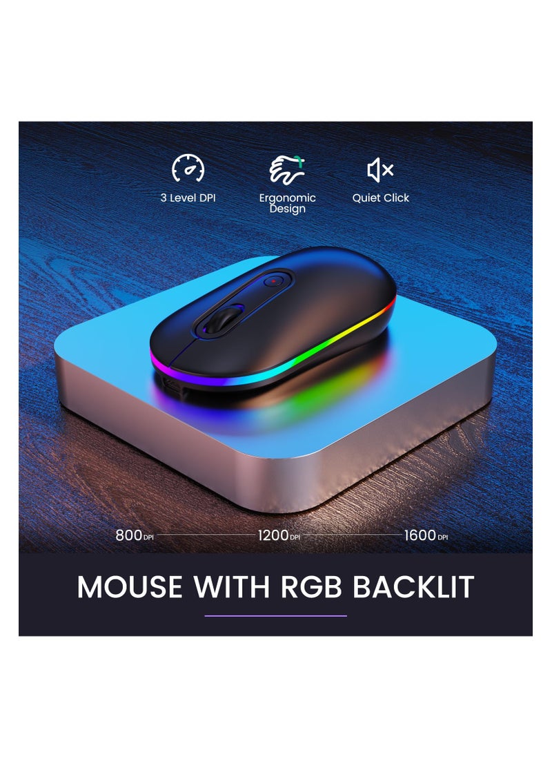 Aookay Wireless Keyboard and Mouse RGB Backlit- 2.4G Rechargeable Keyboard Full-Size with Phone/Tablet Holder, Silent Ergonomic Wireless Keyboard Mouse Combo for Computer, PC, Laptop  - Image 5