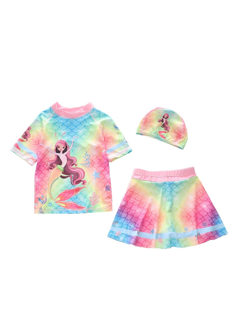 3pcs children's swimsuit girls skirt swimsuit cartoon sports swimsuit - Image 1