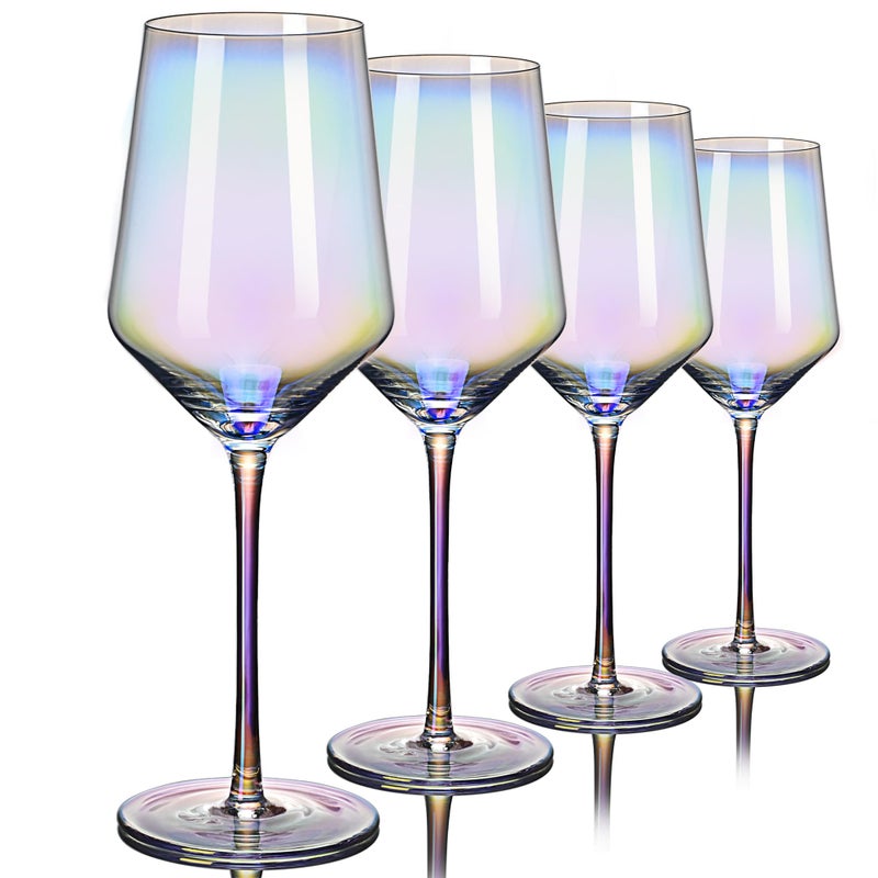 CUKBLESS Red Wine Glasses Set of 4 20 oz Iridescent Hand Blown Wine Glasses Long Stem Glasses for Red or White Wine for Birthday Wedding