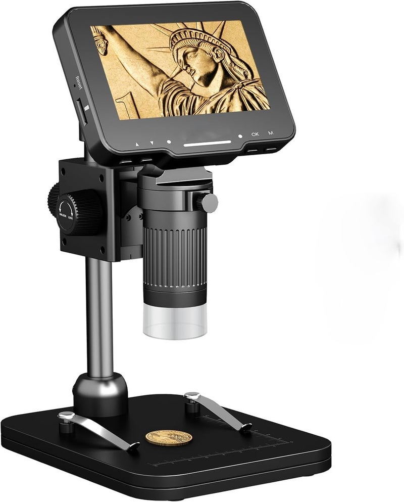 ETZIN 4.3" LCD Digital Microscope for Adults Kids, Coin Microscope 50X - 1000X Magnification with IPS Screen, 8 LED Lights, PC View, USB Microscope for Windows/MacOS, Black (EPL-1220IM) - Image 1