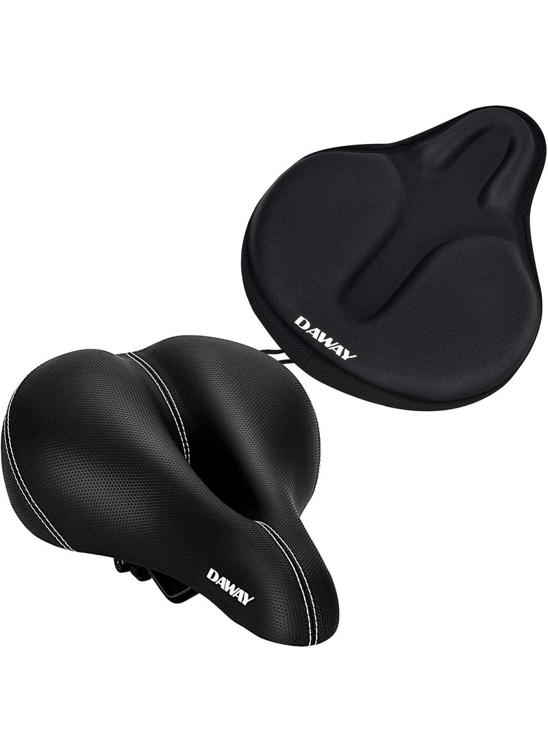 DAWAY DAWAY C10 Comfortable Wide Bike Saddle and C6 Black Soft Gel Foam Padded Large Bicycle Seat Cover for Men Women Universal Fit for Outdoor Indoor Exercise Bikes  - Image 1