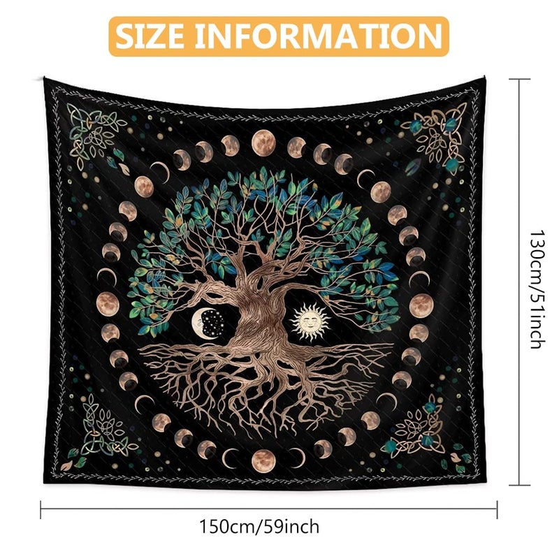HASTHIP ® Tree of Life Tapestry Wall Hanging Psychedelic Mystic Wishing Tree Artwork with Moon Phases, Washable Polyester Fabric, Vibrant Decorative Wall Carpet for Bedroom (51x59 Inches) - Image 2