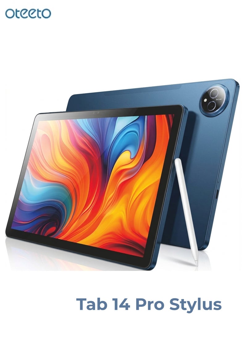 Oteeto Tab 14 Pro Stylus 5G Tablet Dual SIM with Bluetooth Keyboard Case, Mouse & Stylus Pen – 8GB RAM 512GB Storage, Large Display, 8000mAh Battery, Fast Charging, Tempered Glass, 13MP Rear + 8MP Front Camera, WiFi, High Performance Tablet – Blue - Image 1
