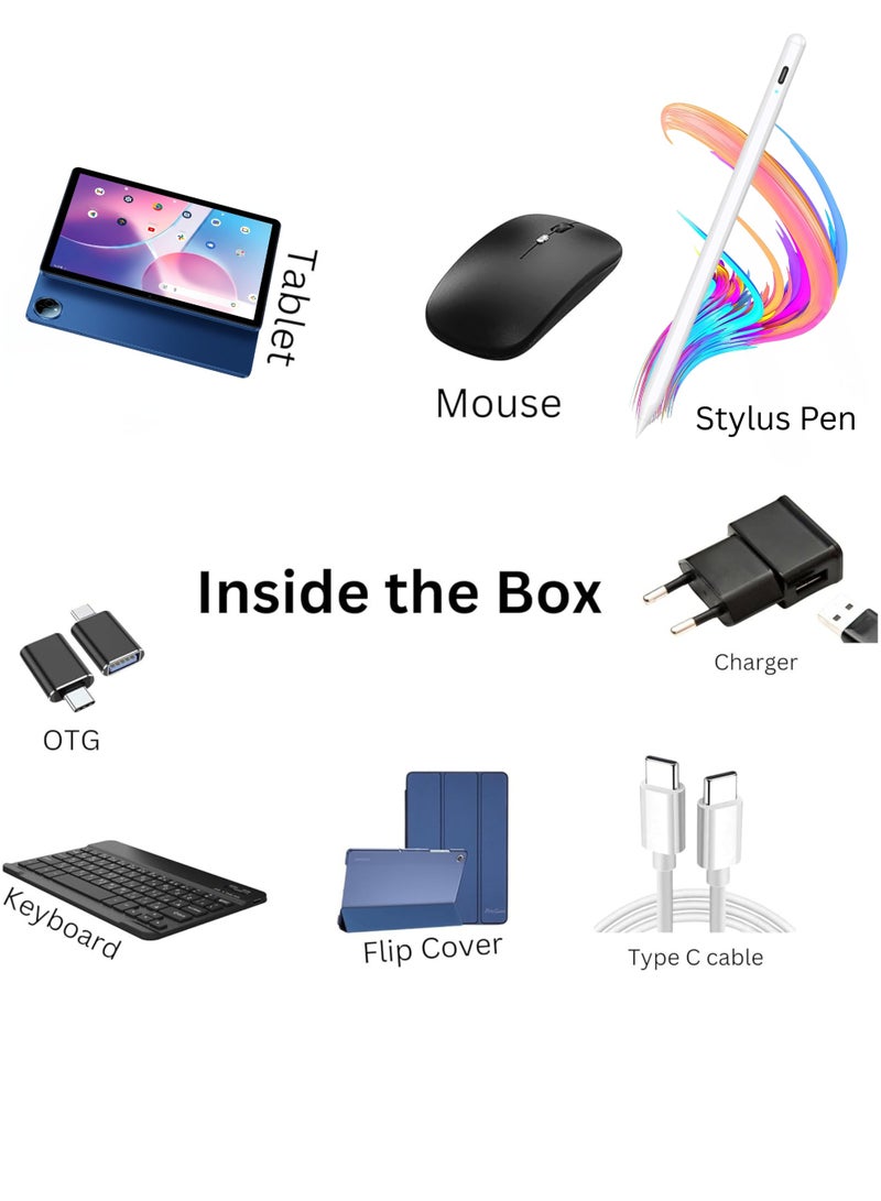 Oteeto Tab 14 Pro Stylus 5G Tablet Dual SIM with Bluetooth Keyboard Case, Mouse & Stylus Pen – 8GB RAM 512GB Storage, Large Display, 8000mAh Battery, Fast Charging, Tempered Glass, 13MP Rear + 8MP Front Camera, WiFi, High Performance Tablet – Blue - Image 3