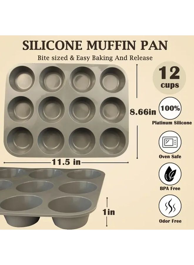 Grey 2 Pcs Silicone Cake Molds Non Stick Mini Muffin Pan Easy Release - Image 3