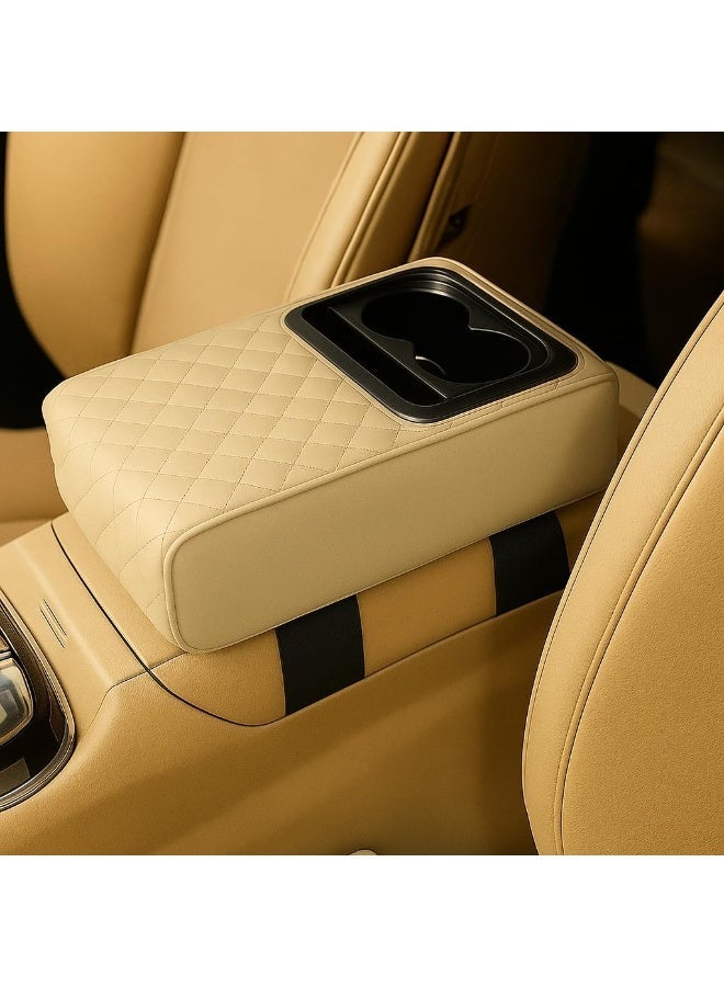 Premium car leather armrest – Comfortable center console cushion with built-in cup holder – Armrest-free design and elbow rest while driving – Suitable for SUVs - Image 1