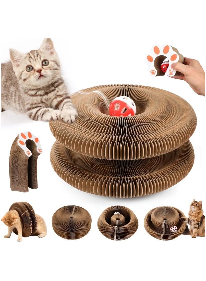 1 Pcs Kitty Kurlz Cat Toy, Magic Organ Cat Scratch Board, Foldable Cat Accordion Toy, Magic Cat Scratching Board, Interactive Scratch Pad with a Ball, Cat Scratchers for Physical Exercise Cats Indoor
