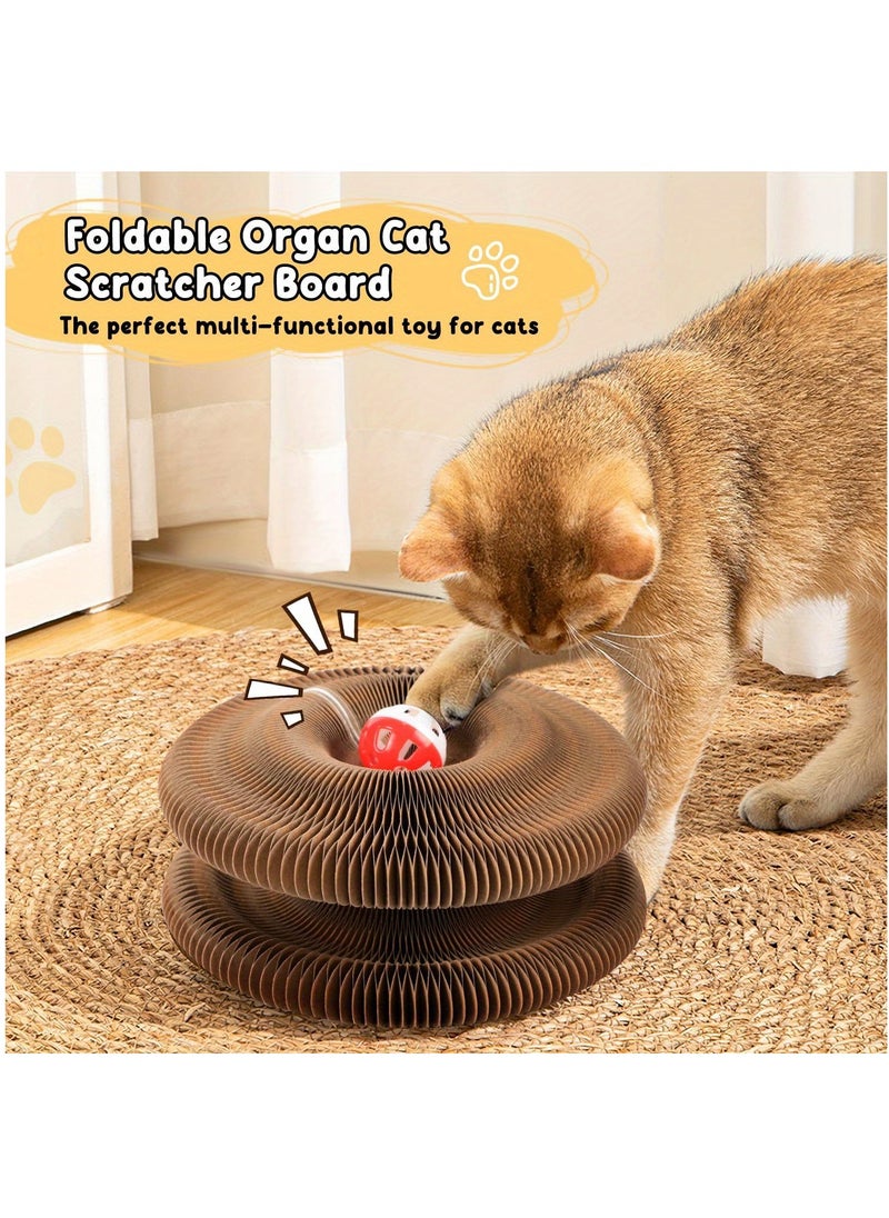 MileMelo 1 Pcs Kitty Kurlz Cat Toy, Magic Organ Cat Scratch Board, Foldable Cat Accordion Toy, Magic Cat Scratching Board, Interactive Scratch Pad with a Ball, Cat Scratchers for Physical Exercise Cats Indoor  - Image 3