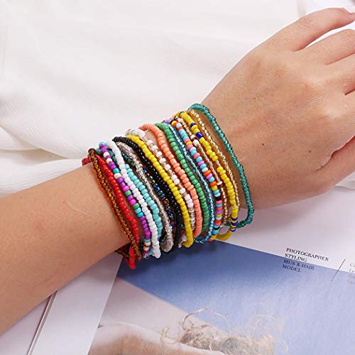 ELABEST African Beads Anklet 18pcs Boho Beaded Ankle Bracelet Elastic Bead Foot Chain Jewelry for Women (Colours) - Image 4