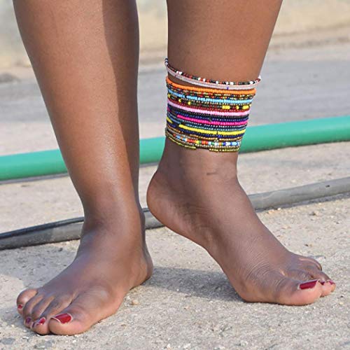 ELABEST African Beads Anklet 18pcs Boho Beaded Ankle Bracelet Elastic Bead Foot Chain Jewelry for Women (Colours) - Image 3